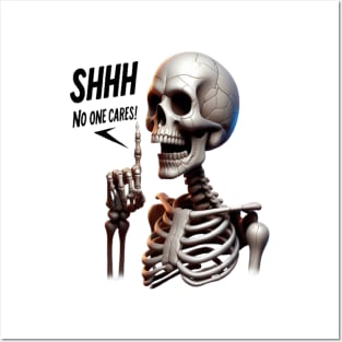 SHHHH... No One Cares Skeletal With Defiant Sign Posters and Art